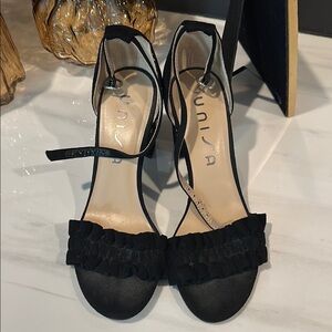 Unisa Black Stiletto Heels with Fringe Detail